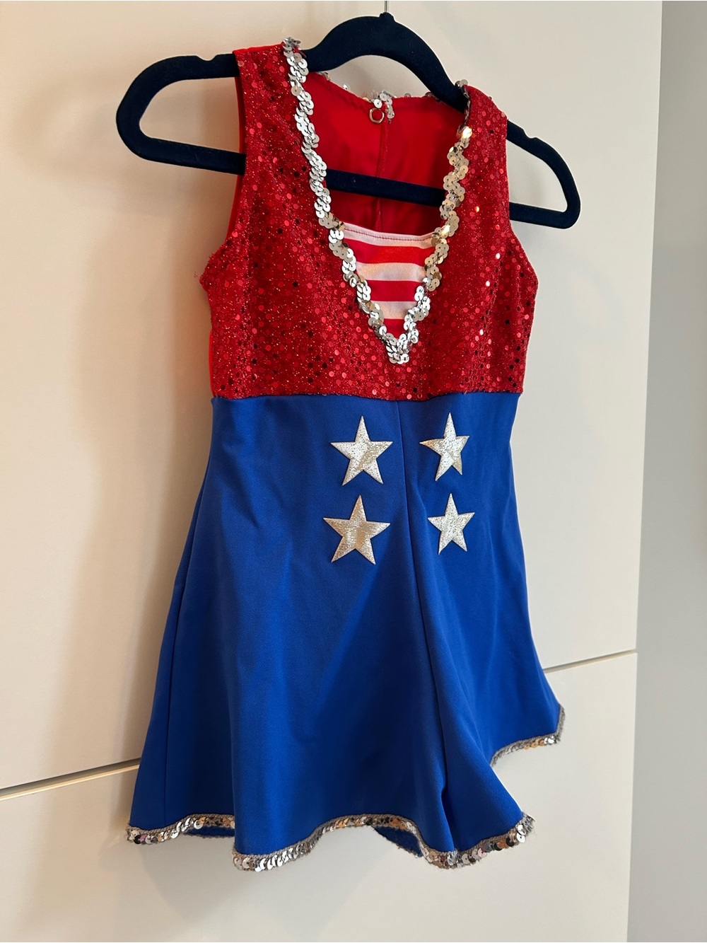Vintage Stars and Stripes Red & Blue Sequin Dance Costume -Childs Small - Picture 4 of 9